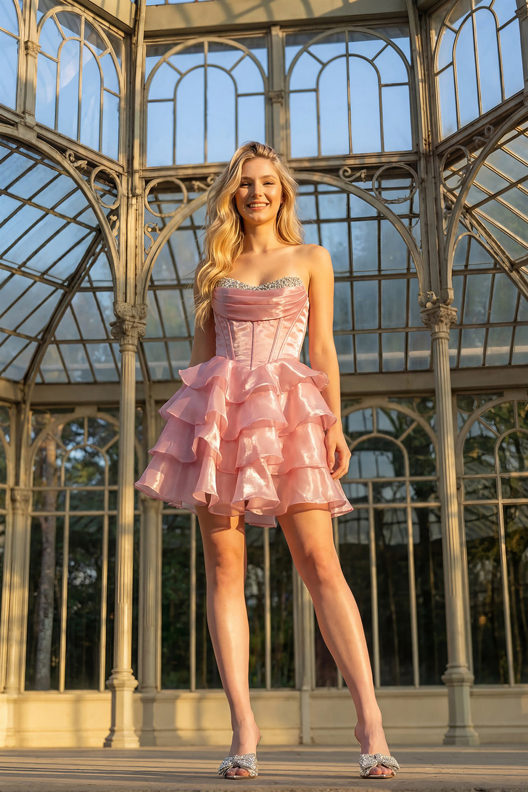 Organza Short Strapless Tiered Dress by Juliet JT7134S