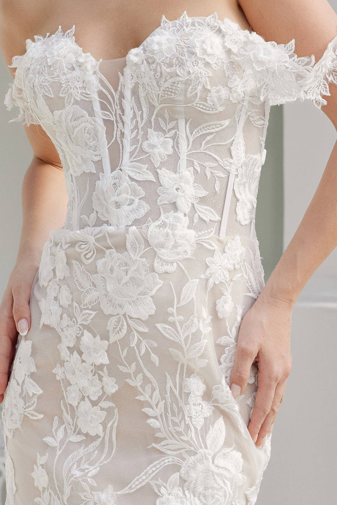 Applique Off Shoulder Bridal Mermaid Gown by Nox Anabel JE974 - Outlet