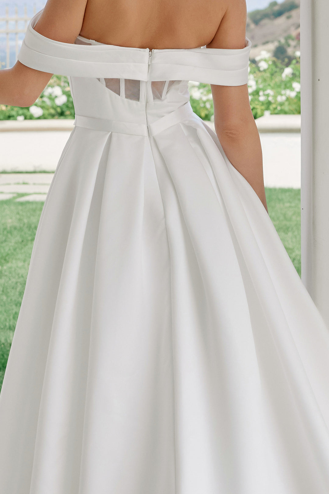 Satin Off Shoulder Slit Bridal Gown by Nox Anabel JE1016