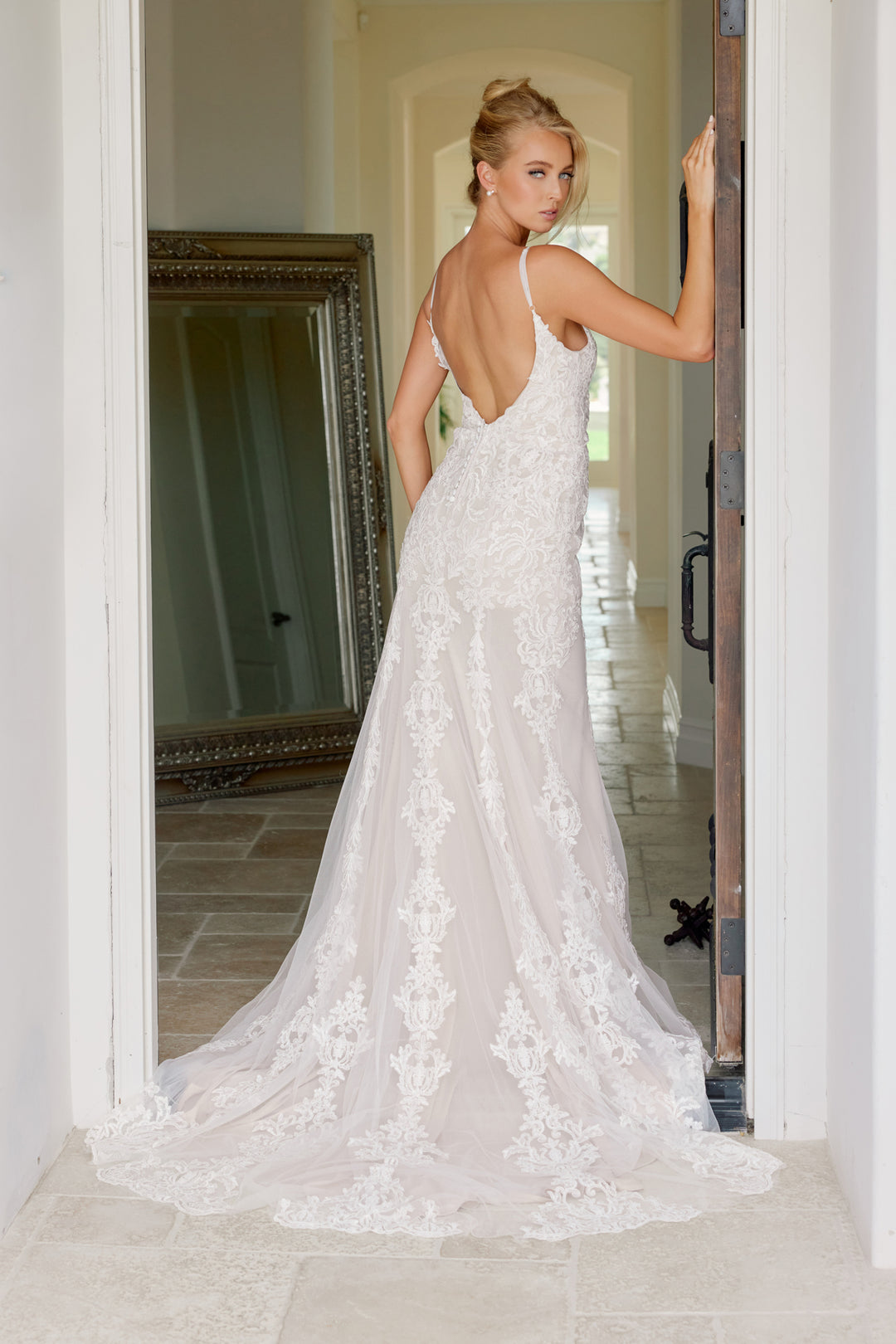 Applique Sleeveless Bridal Gown by Nox Anabel H494