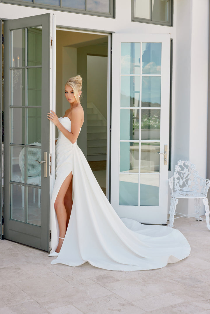 Satin Strapless Slit Bridal Gown by Nox Anabel JW1035