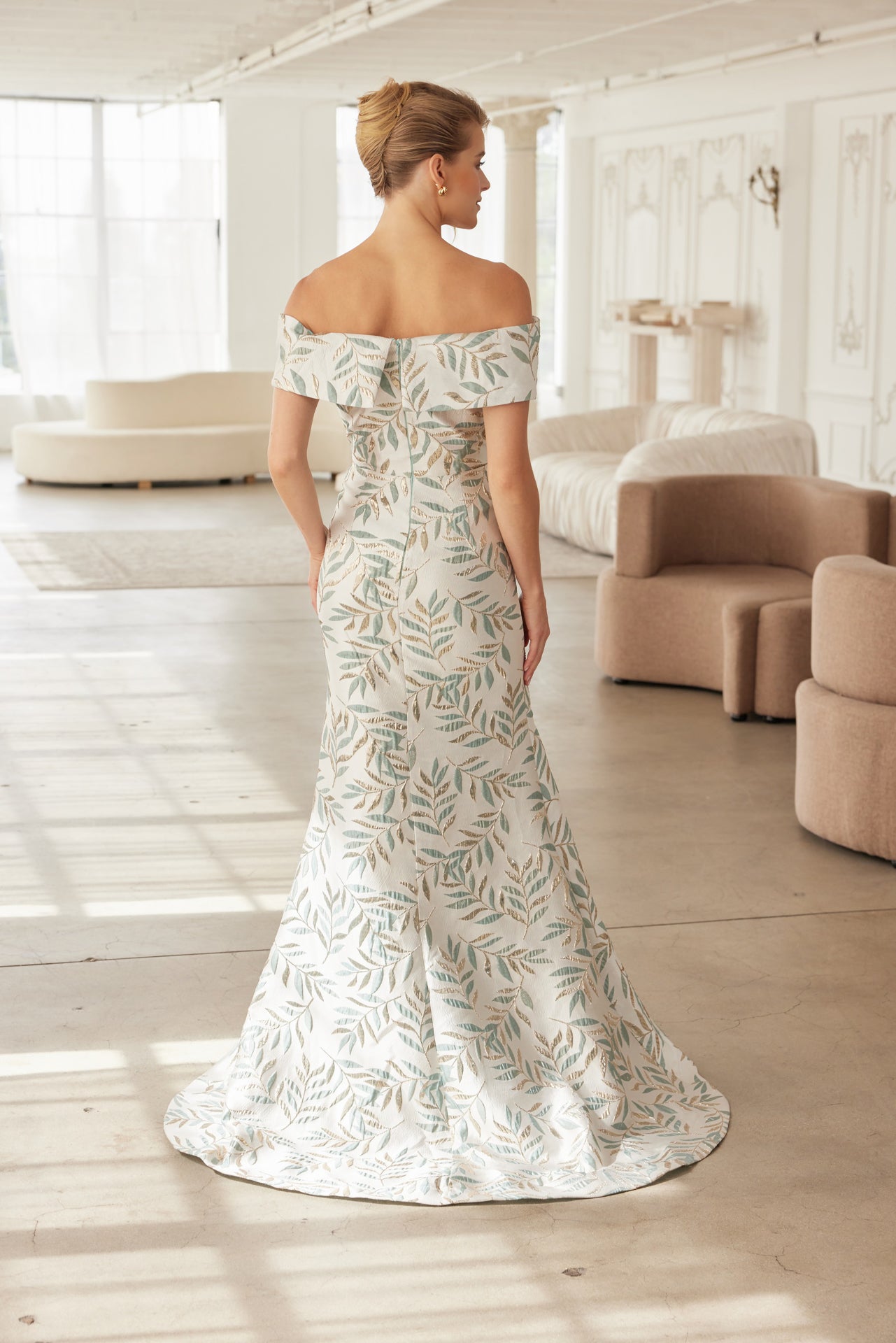 Jacquard Off Shoulder Gown by Nox Anabel MJ134 – ABC Fashion
