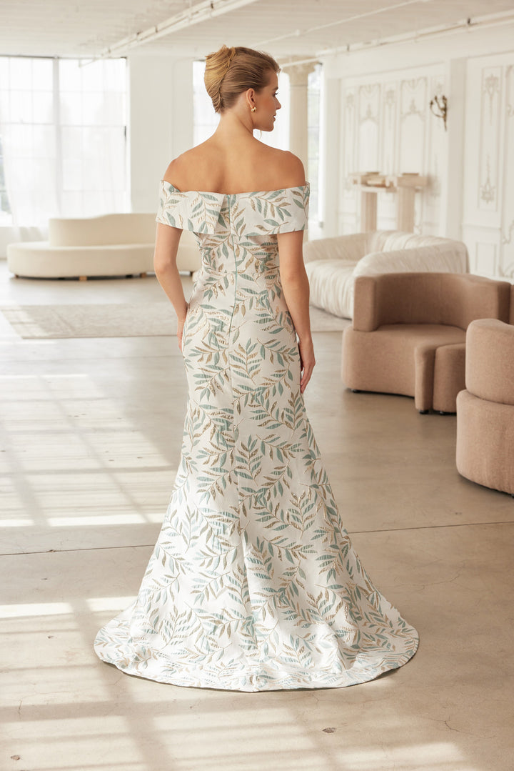 Jacquard Off Shoulder Gown by Nox Anabel MJ134