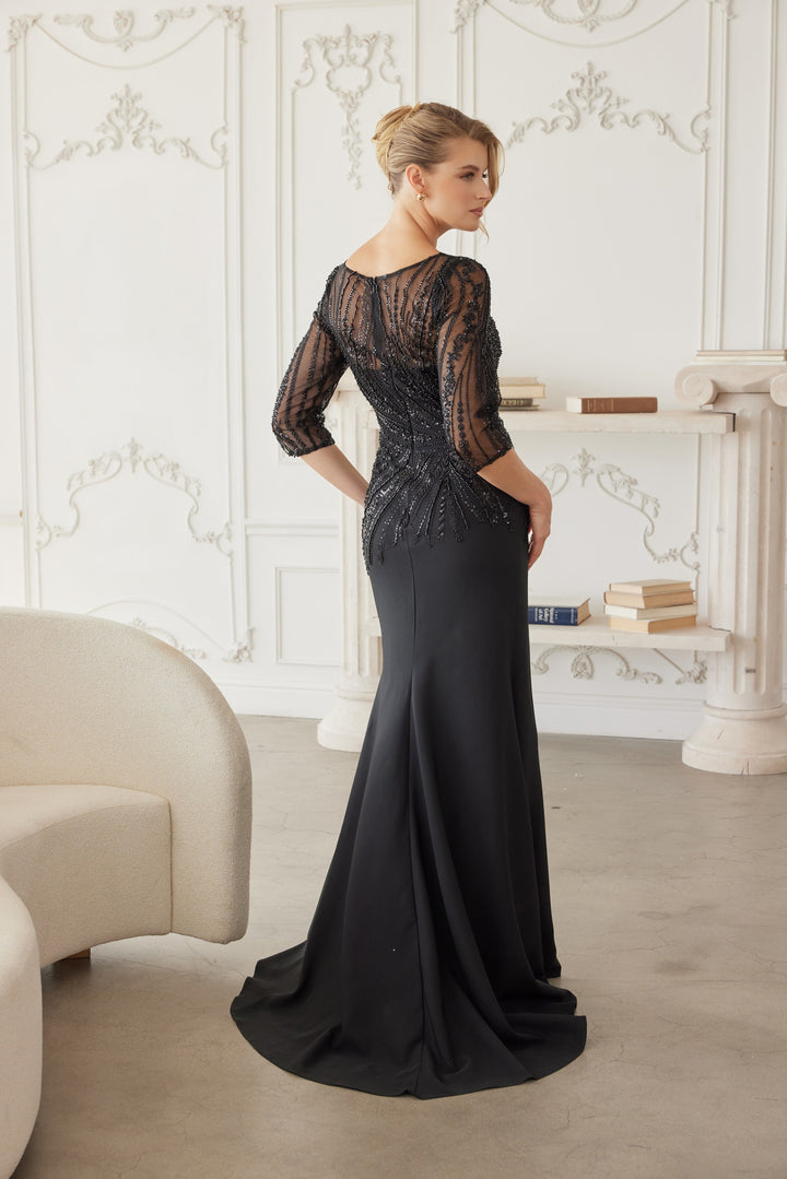 Beaded 3/4 Sleeve Gown by Nox Anabel MH137