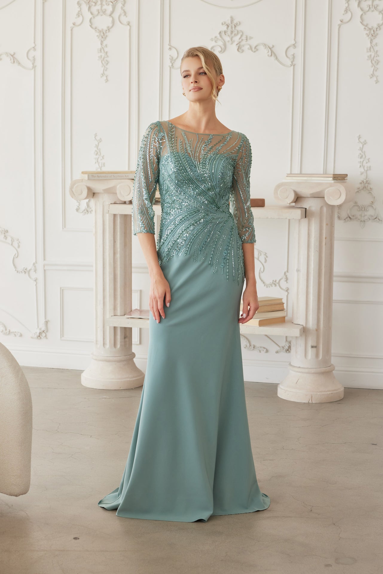 Beaded 3/4 Sleeve Gown by Nox Anabel MH137 – ABC Fashion