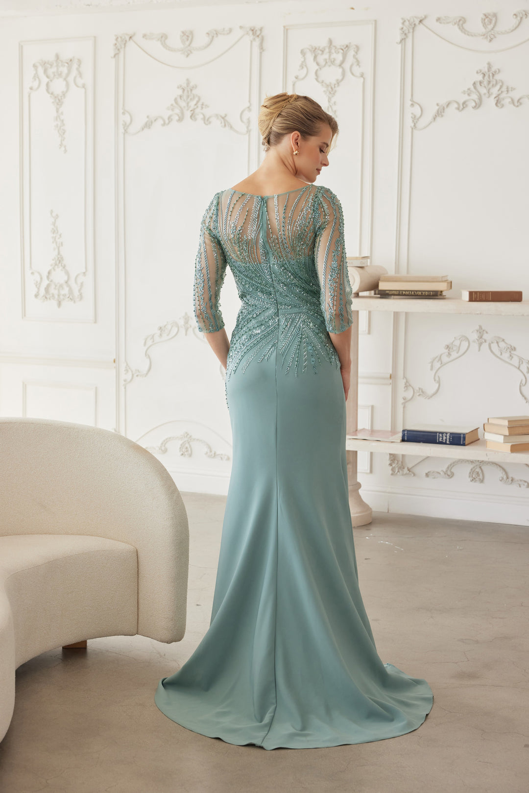 Beaded 3/4 Sleeve Gown by Nox Anabel MH137
