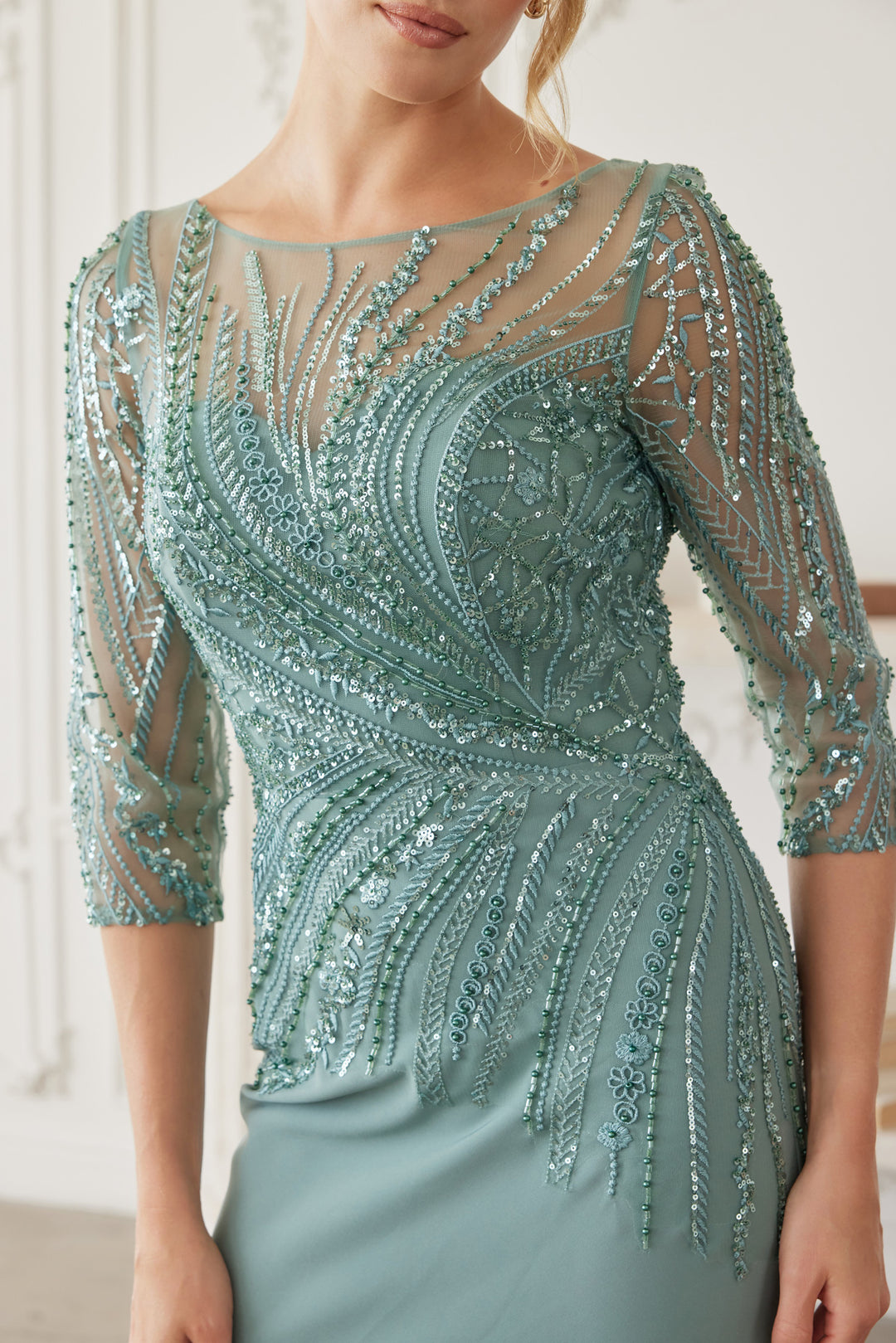 green emerald velvet dress Maya Emerald Green V Neck 3/4 Flute Sleeve Velvet Maxi Dress – Maya Deluxe main image 1