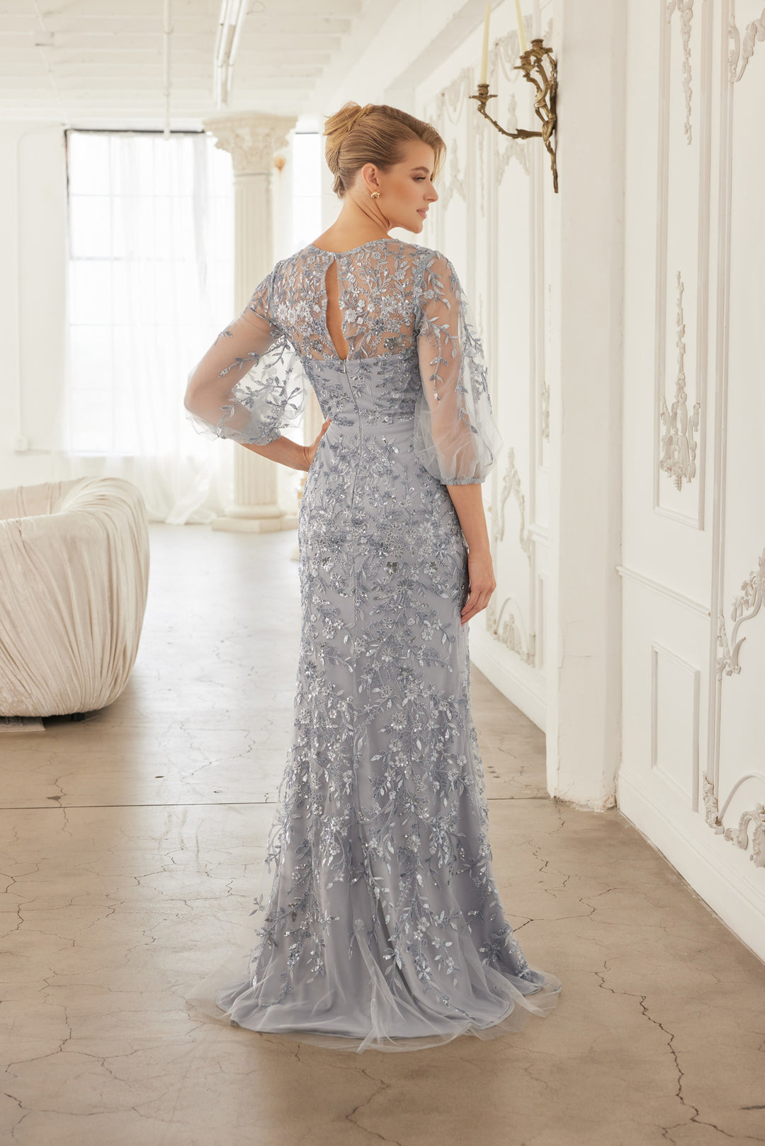 Applique Puff Sleeve Gown by Nox Anabel MT112