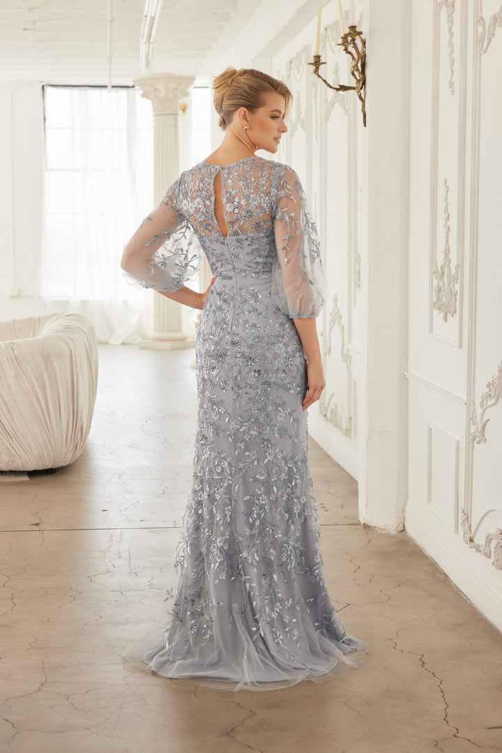 Applique Puff Sleeve Gown by Nox Anabel MT112