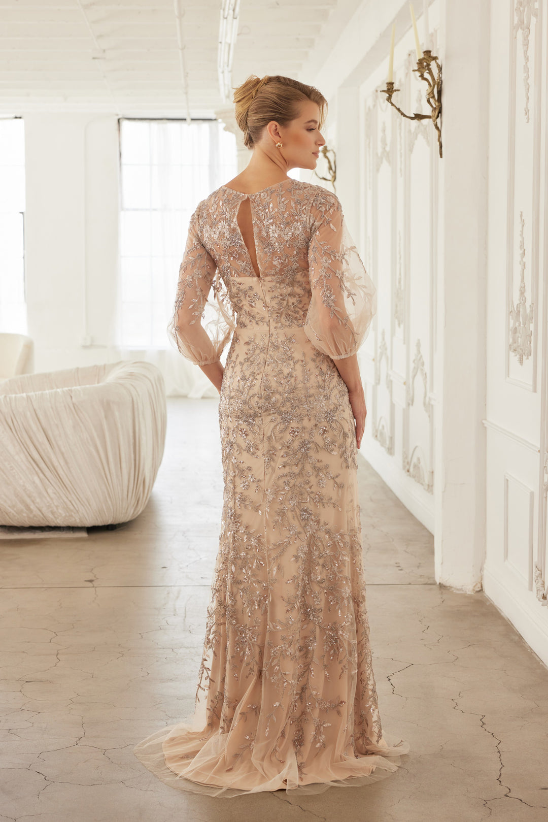 Applique Puff Sleeve Gown by Nox Anabel MT112