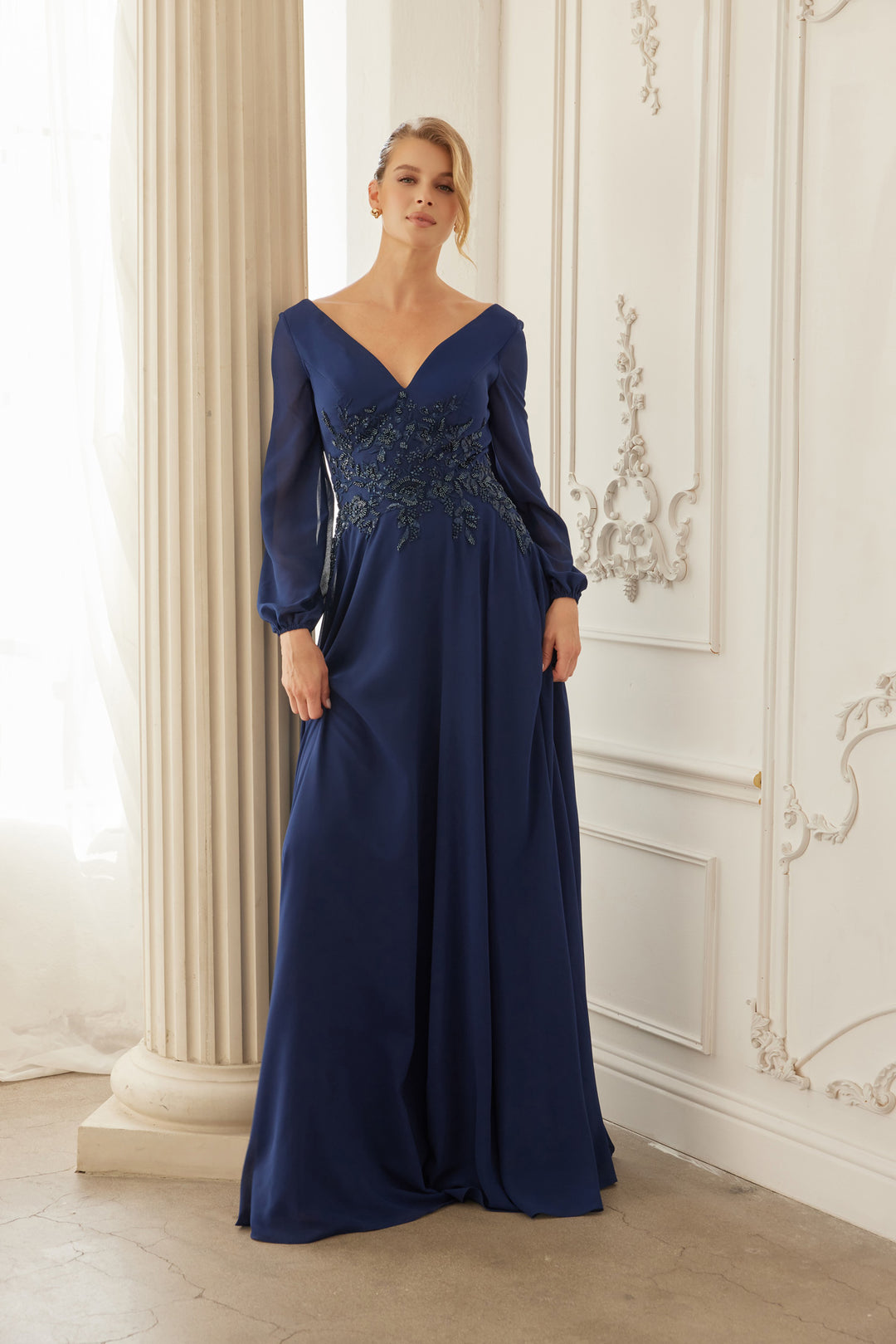 Chiffon Long Sleeve Gown by Nox Anabel ME128 ABC Fashion Chiffon Long Sleeve Gown by Nox Anabel ME128 ABC Fashion
