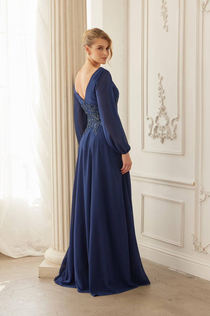 Chiffon Long Sleeve Gown by Nox Anabel ME128