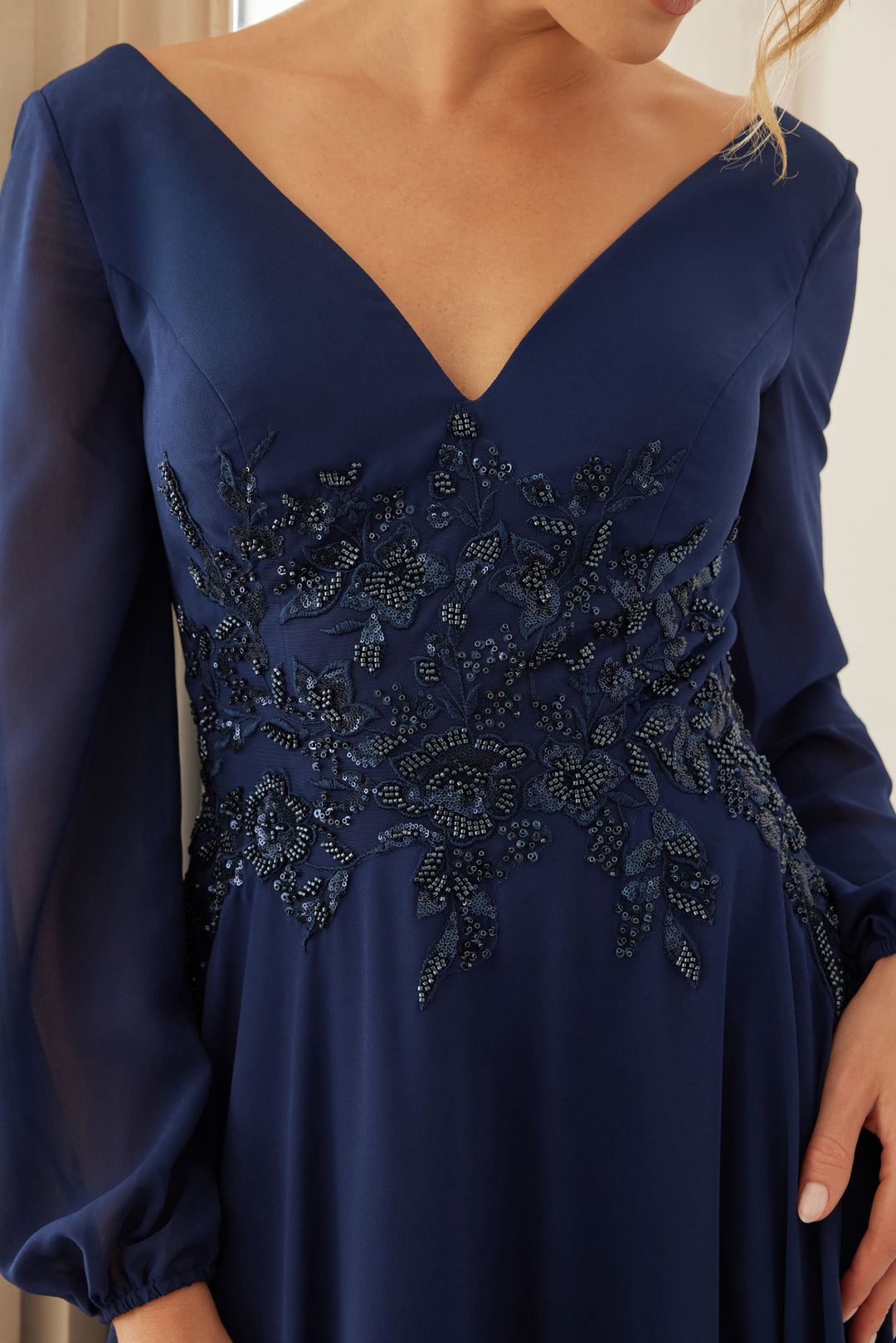 Chiffon Long Sleeve Gown by Nox Anabel ME128