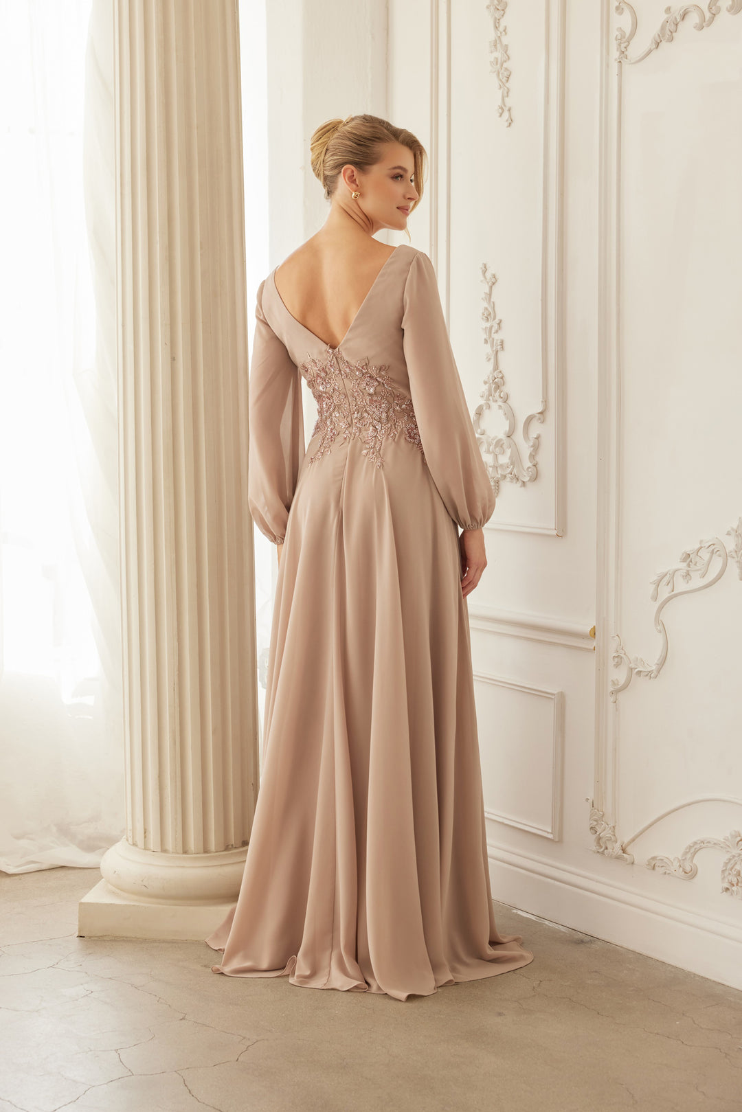 Chiffon Long Sleeve Gown by Nox Anabel ME128