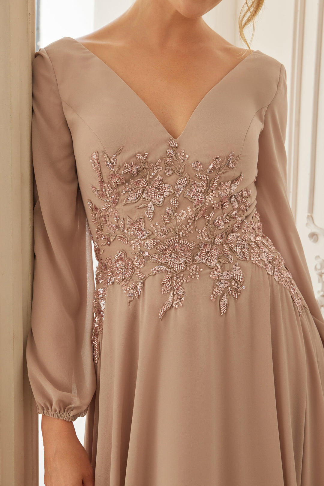 Chiffon Long Sleeve Gown by Nox Anabel ME128