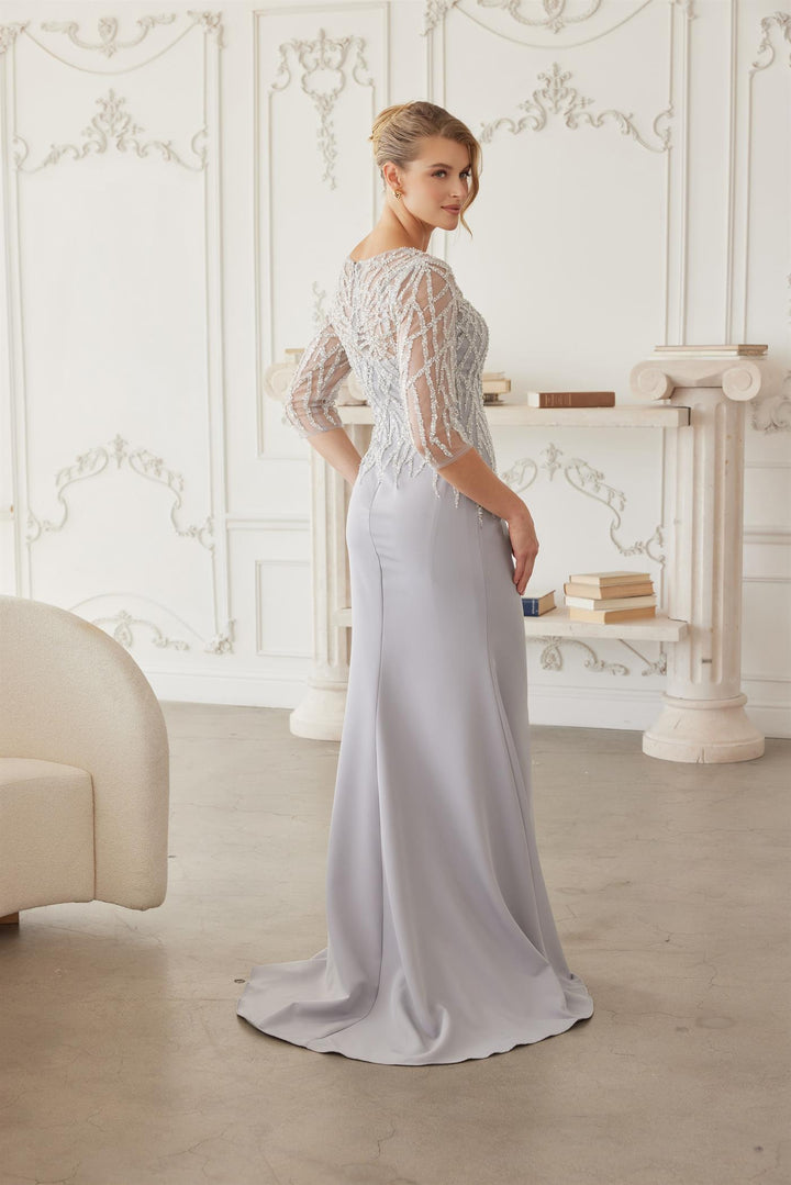 Beaded 3/4 Sleeve Slit Gown by Nox Anabel MH161