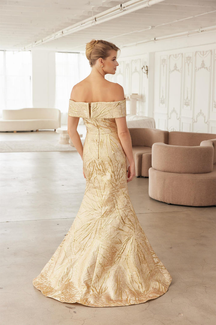Jacquard Fitted Off Shoulder Gown by Nox Anabel MJ144
