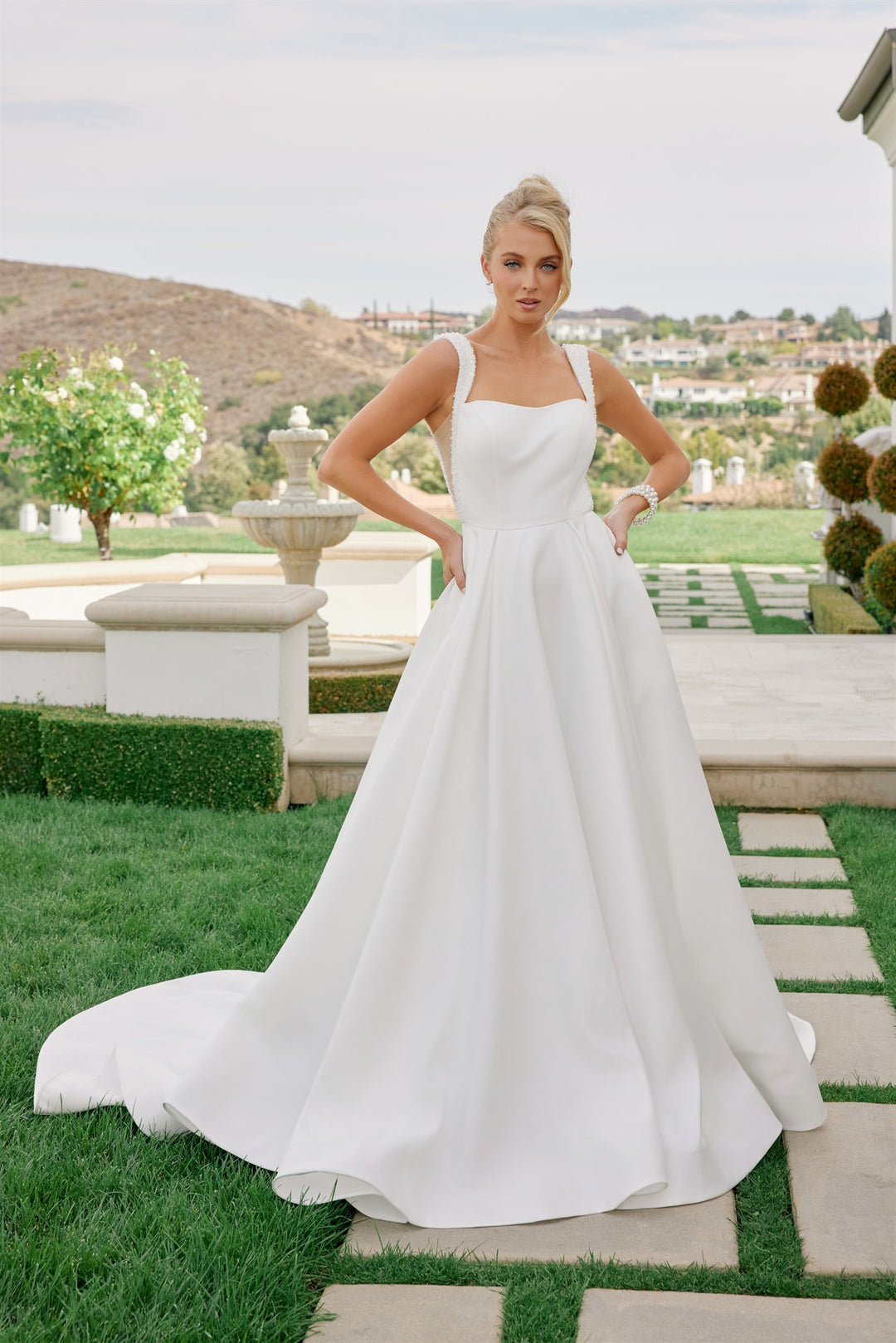 Satin Sleeveless A-line Bridal Gown by Nox Anabel JW1048 14 / White Satin Sleeveless A-line Bridal Gown by Nox Anabel JW1048 14 / White