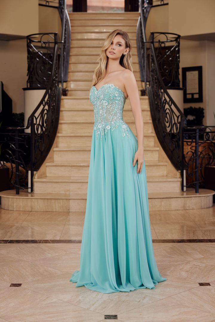 Chiffon Strapless A-line Gown by Nox Anabel C1617