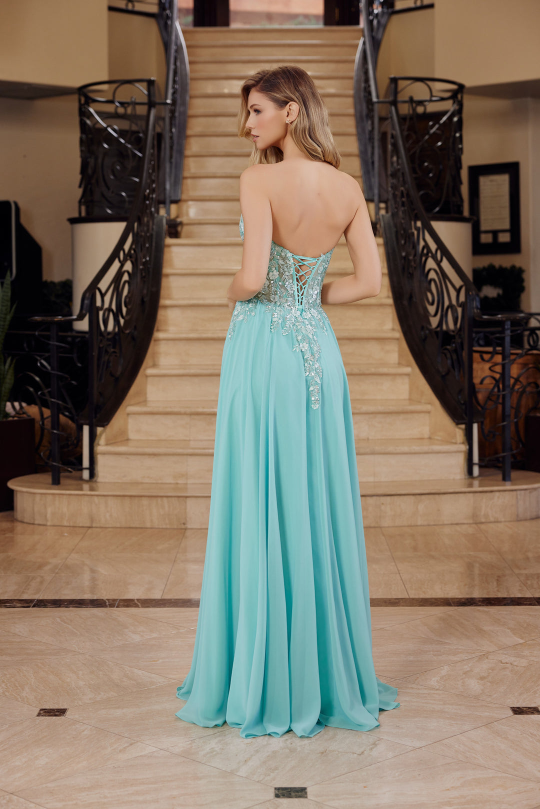 Chiffon Strapless A-line Gown by Nox Anabel C1617