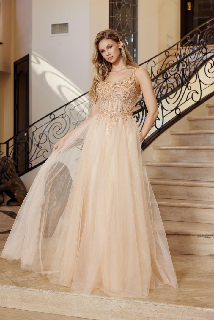 Applique One Shoulder A-line Gown by Nox Anabel F1567