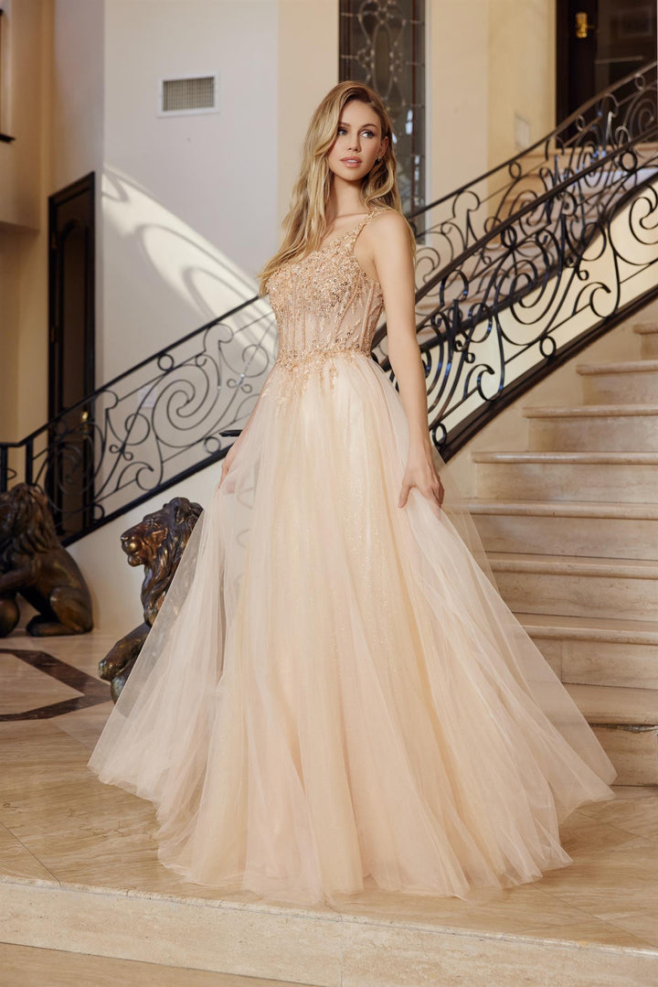 Applique One Shoulder A-line Gown by Nox Anabel F1567