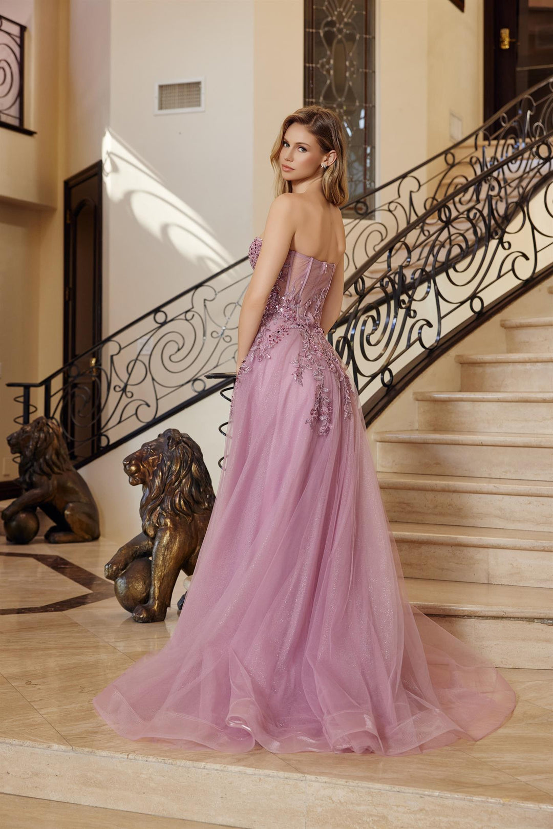 Glitter Strapless A-line Slit Gown by Nox Anabel G1371