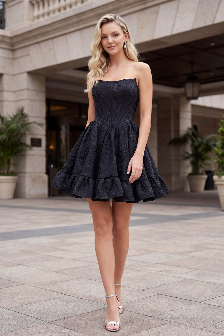 Jacquard Short Strapless A-line Dress by Nox Anabel A7019