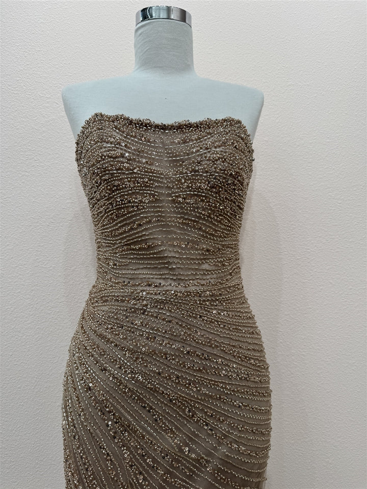 Beaded Short Strapless Slit Dress by Nox Anabel F7136