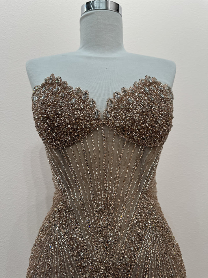 Beaded Short Strapless Dress by Nox Anabel F7138