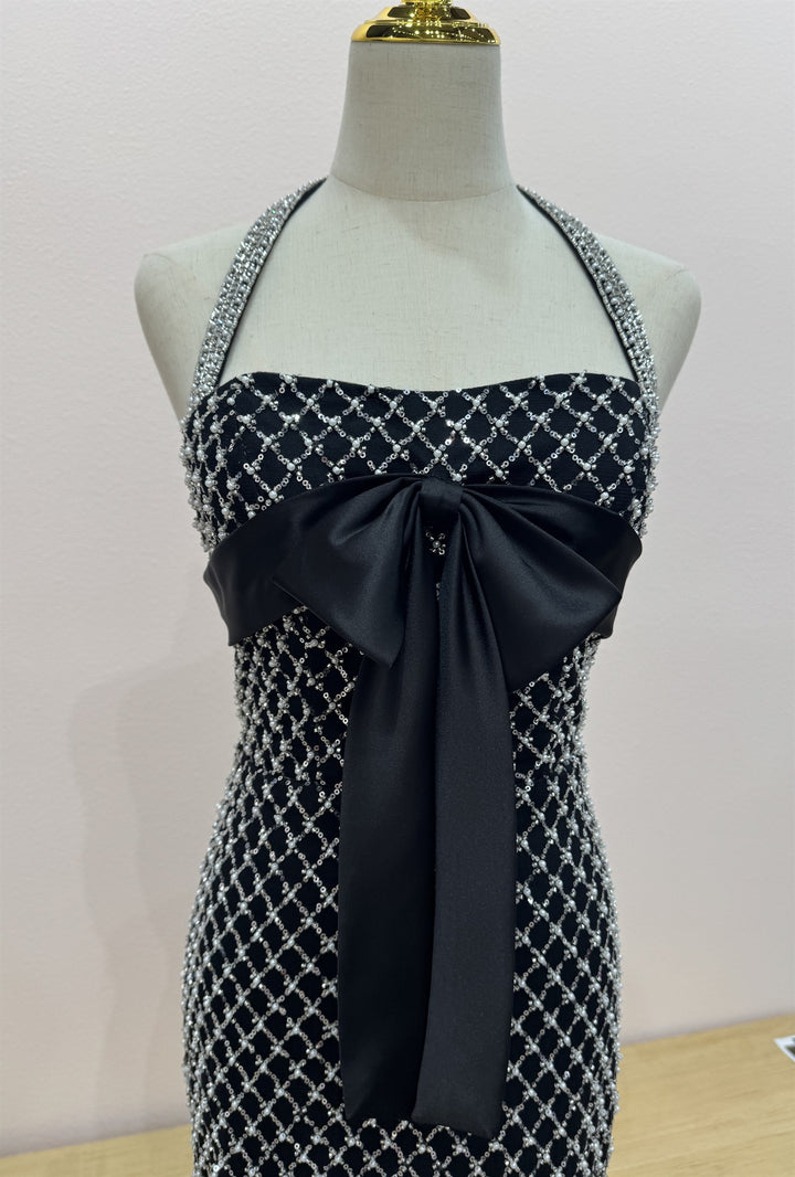 Beaded Short Halter Dress by Nox Anabel T7099