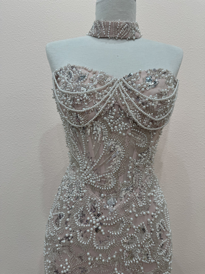 Beaded Short Strapless Slit Dress by Nox Anabel T7102