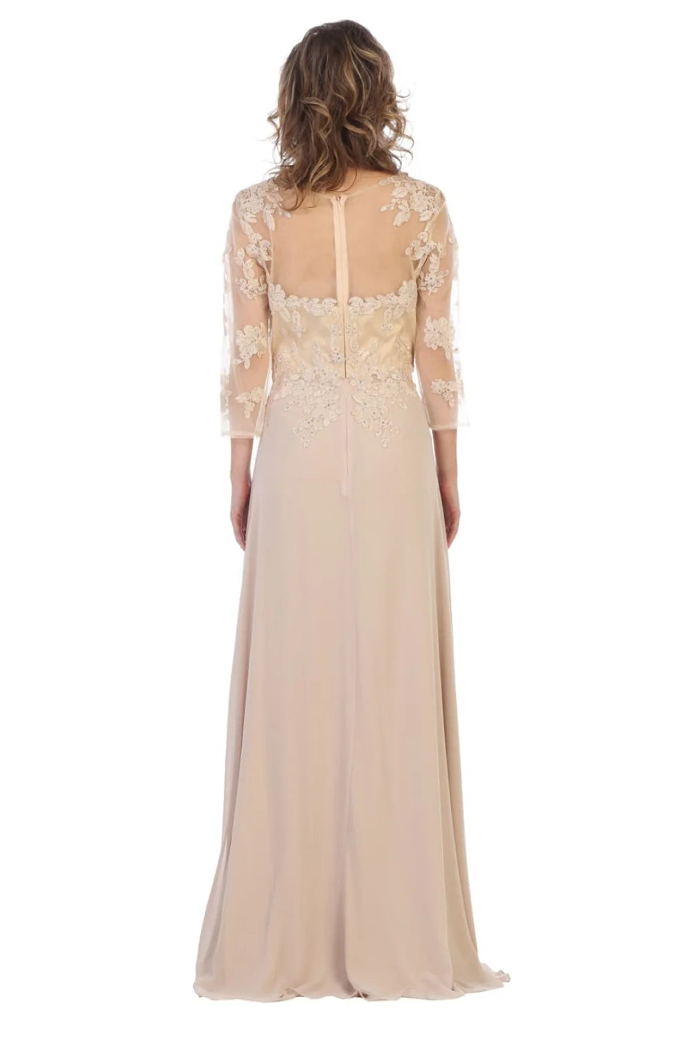 Applique 3/4 Sleeve A-line Gown by May Queen MQ1637