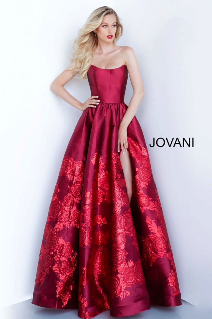 Satin Strapless A-line Slit Gown by Jovani 02038