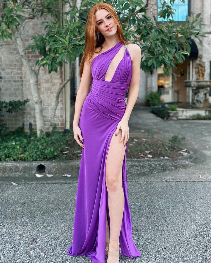 Jersey Fitted One Shoulder Slit Gown by Jovani 02543