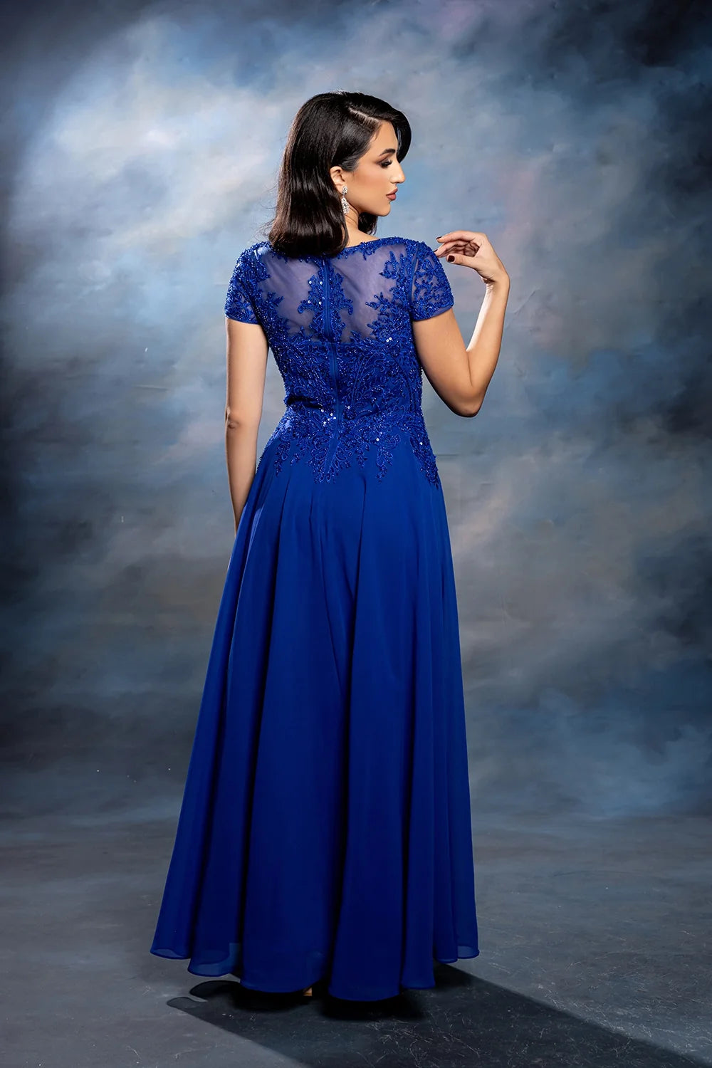 Applique Short Sleeve A-line Gown by May Queen MQ2239