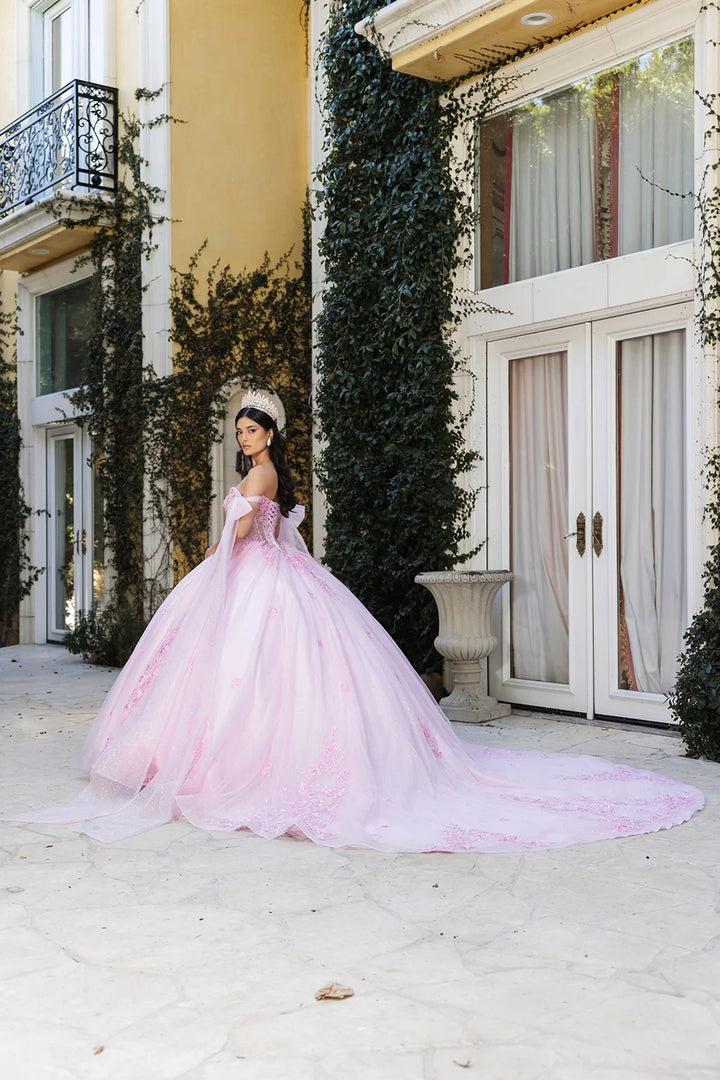 Applique Off Shoulder Ball Gown by May Queen LK263