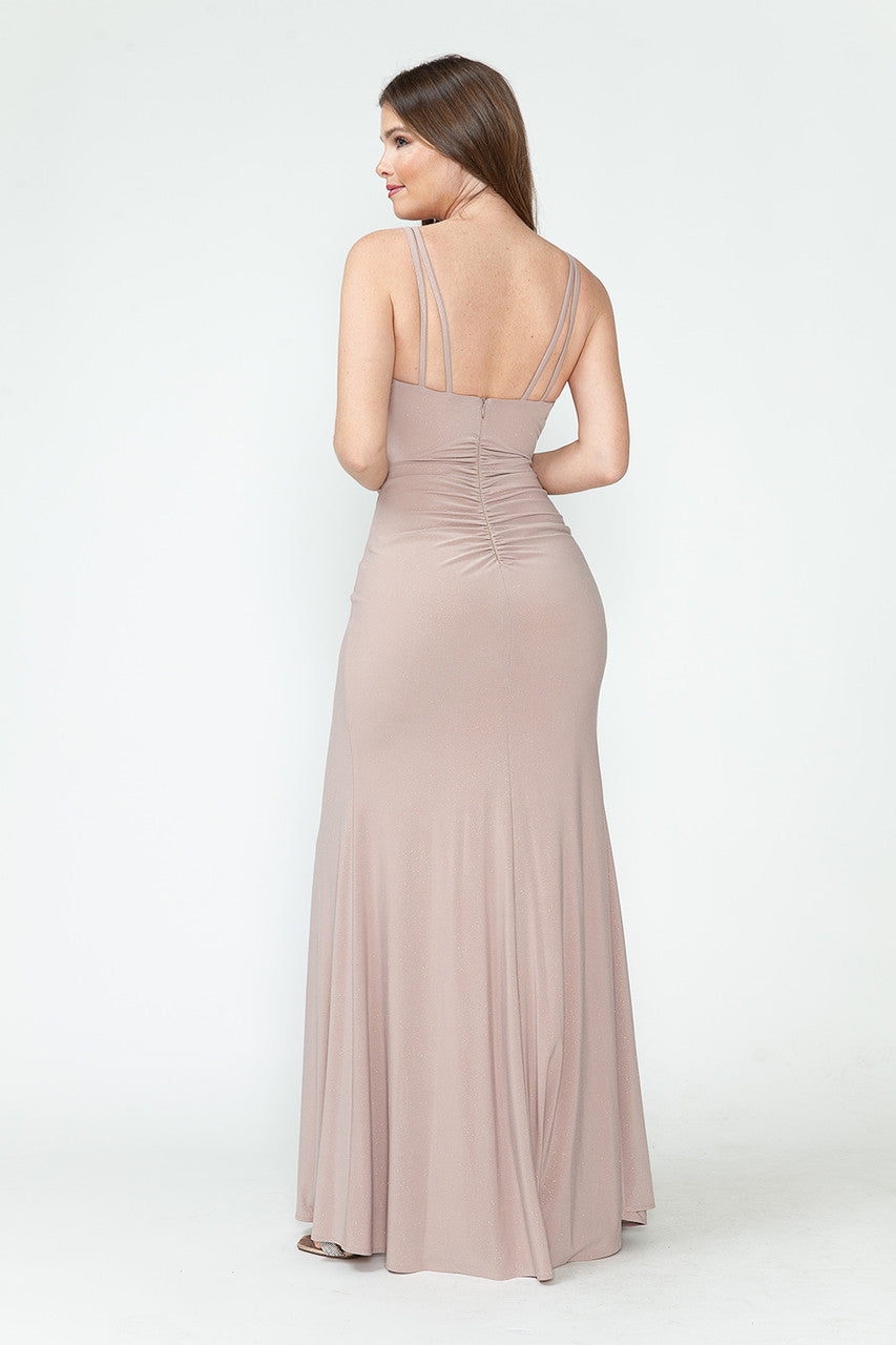 Glitter Fitted V-Neck Slit Gown by Lenovia 5308