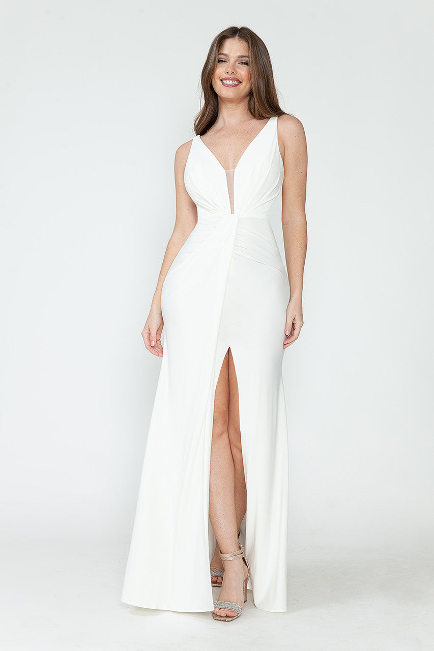 Glitter Fitted V-Neck Slit Gown by Lenovia 5308