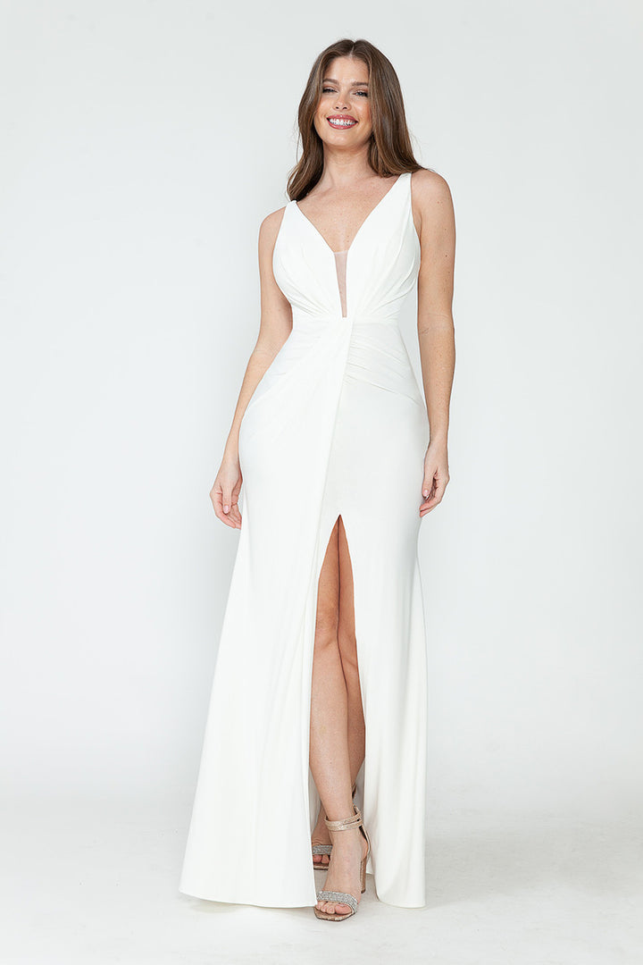 Glitter Fitted V-Neck Slit Gown by Lenovia 5308