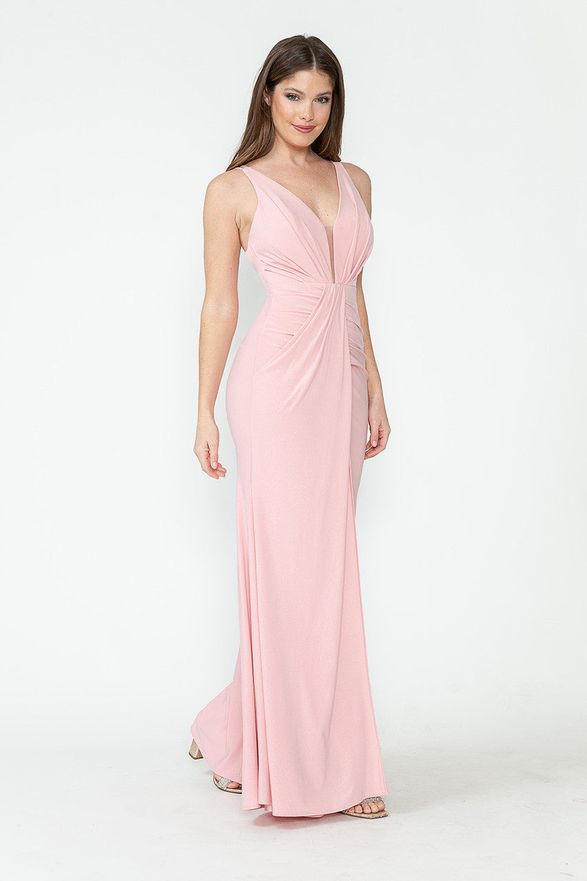 Glitter Fitted V-Neck Slit Gown by Lenovia 5308