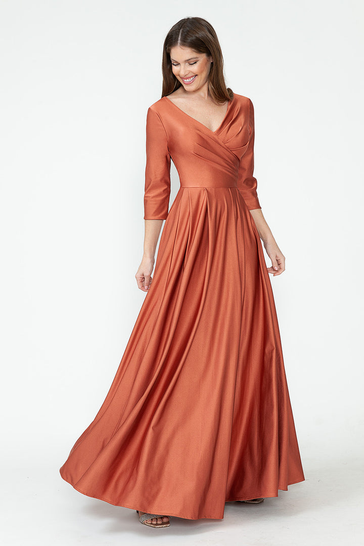 3/4 Sleeve V-Neck A-line Gown by Lenovia 5243