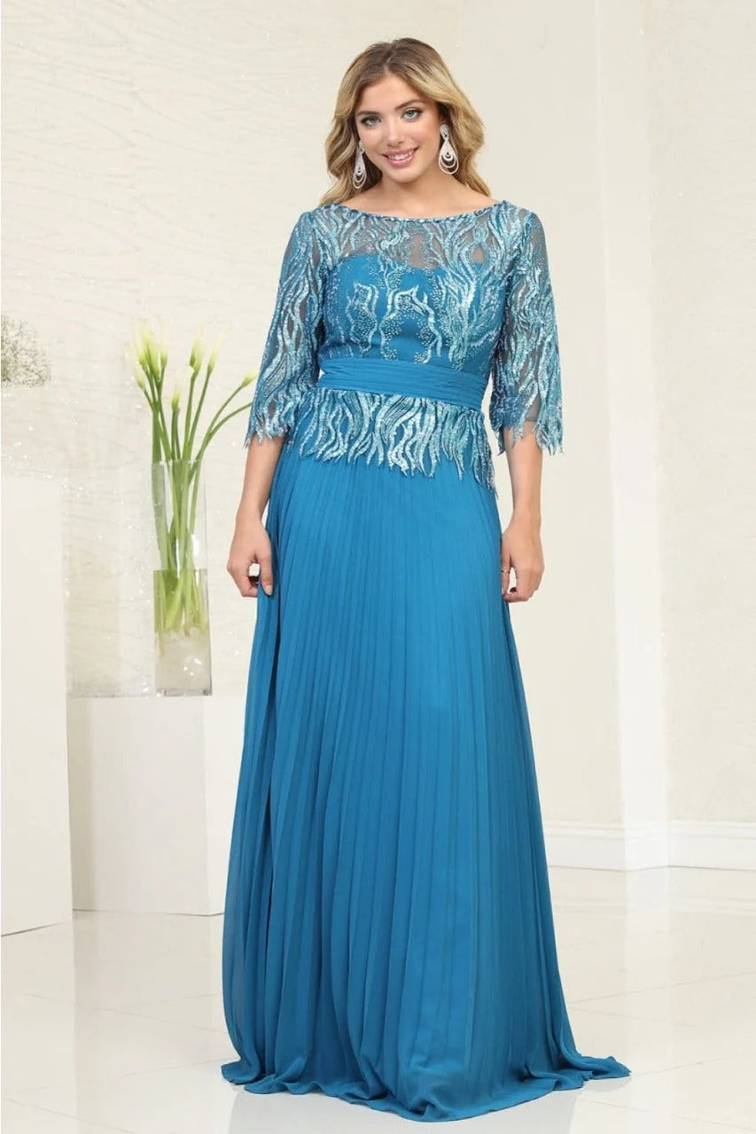Beaded 3/4 Sleeve A-line Gown by May Queen MQ2007