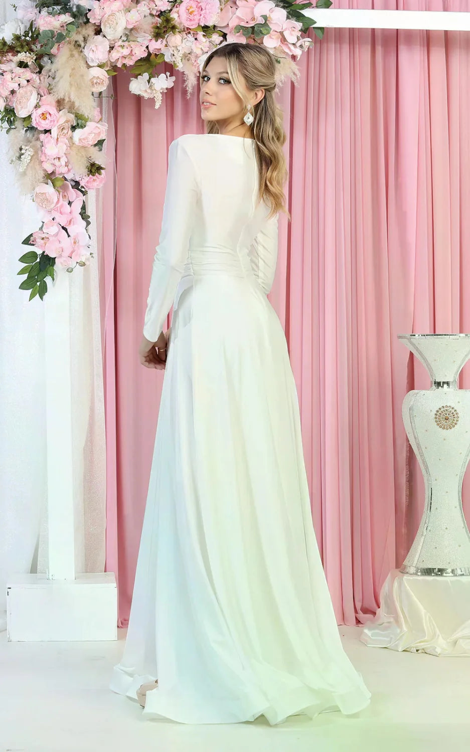 Long Sleeve A-line Slit Gown by May Queen MQ1835