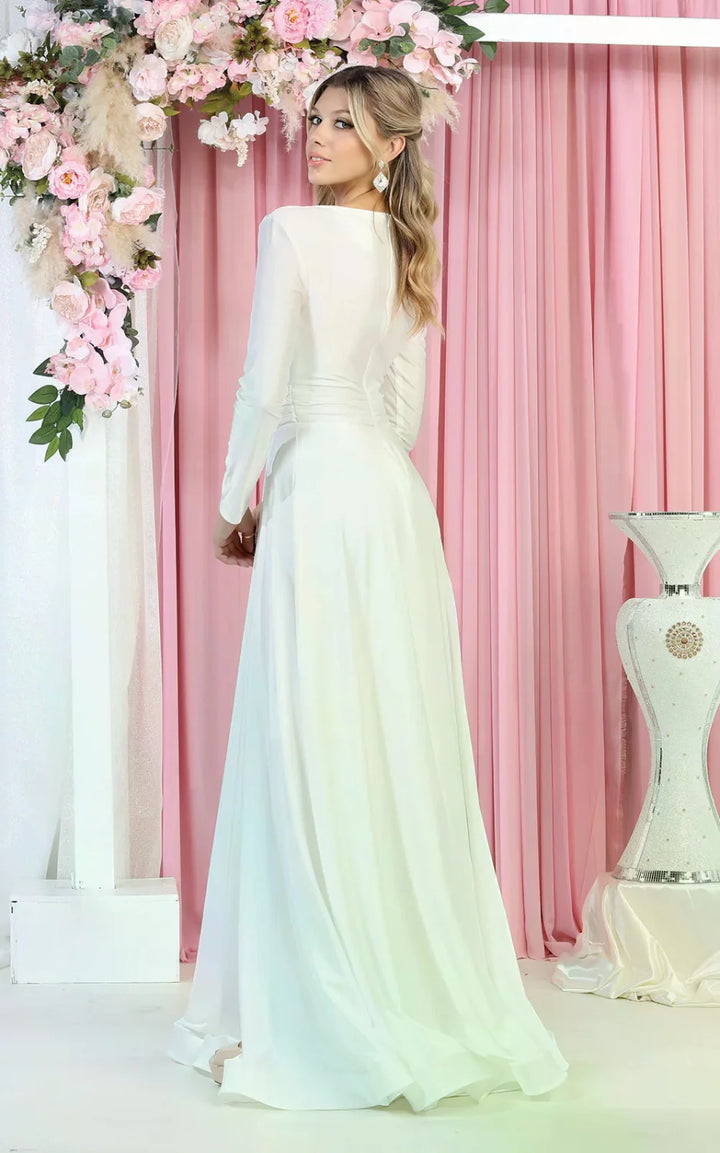 Long Sleeve A-line Slit Gown by May Queen MQ1835