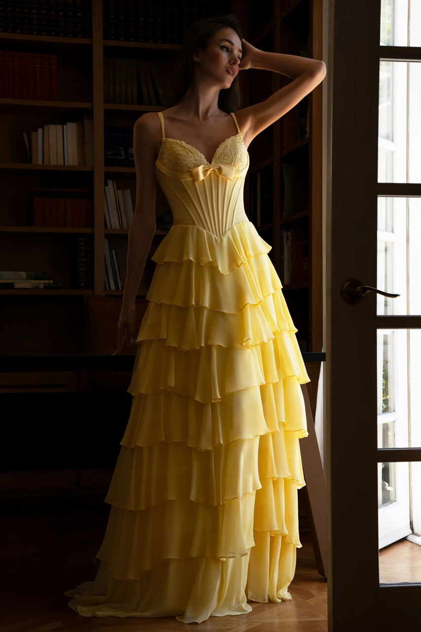 Chiffon Sleeveless A-line Tiered Gown by Lenovia 8521