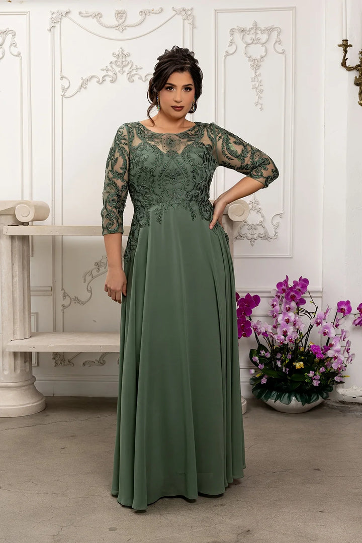 Applique 3/4 Sleeve A-line Gown by May Queen MQ2210