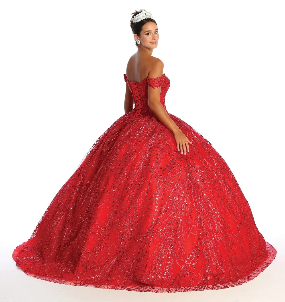 Glitter Off Shoulder Ball Gown by May Queen LK153