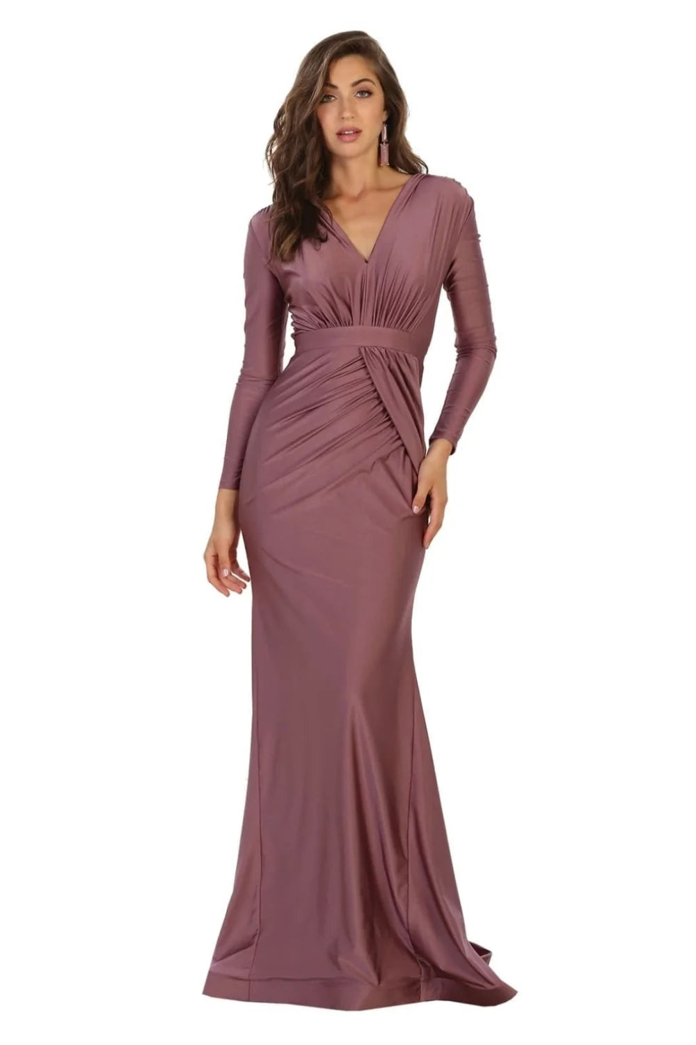 Fitted Long Sleeve V-Neck Gown by May Queen MQ1530