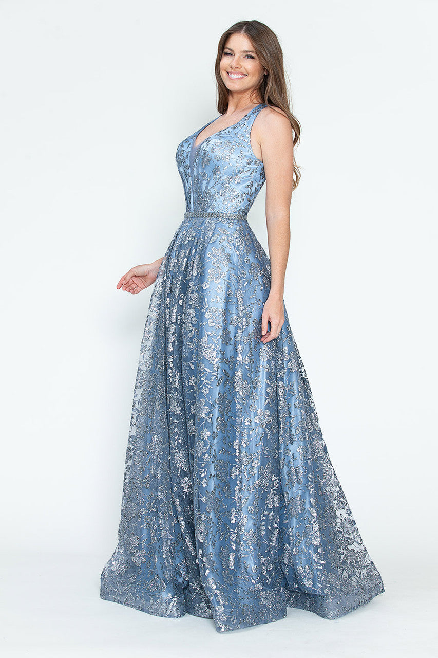 Sequin Print Halter A-line Gown by Lenovia 8240